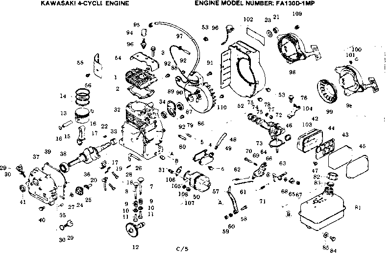 Kawasaki engine breakdown Diagram and Parts List for FA130D-1MP  Kawasaki Generator