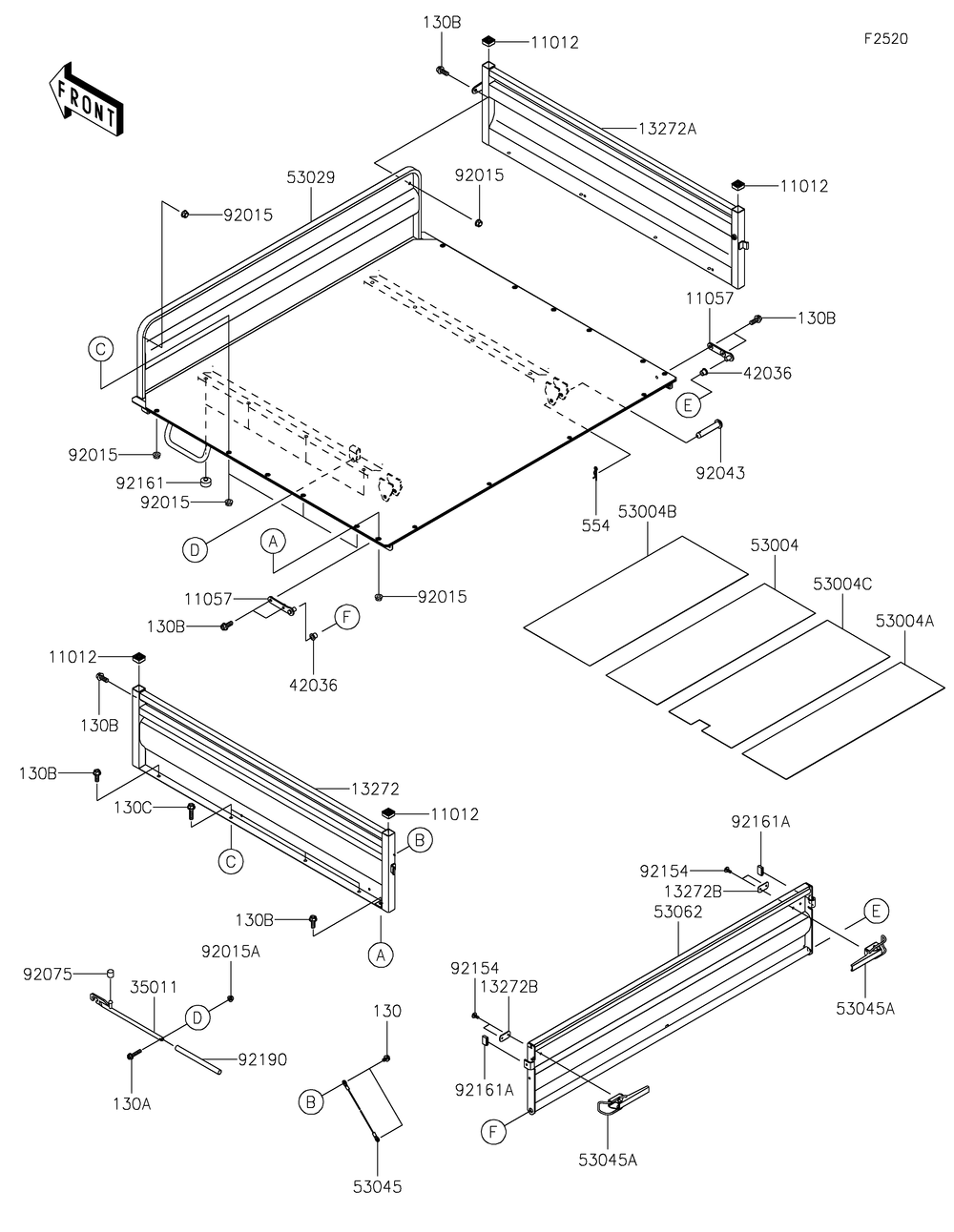 Carrier Diagram and Parts List for KAF620ZMFNN 2021 Kawasaki Lawn Tractor Accessories