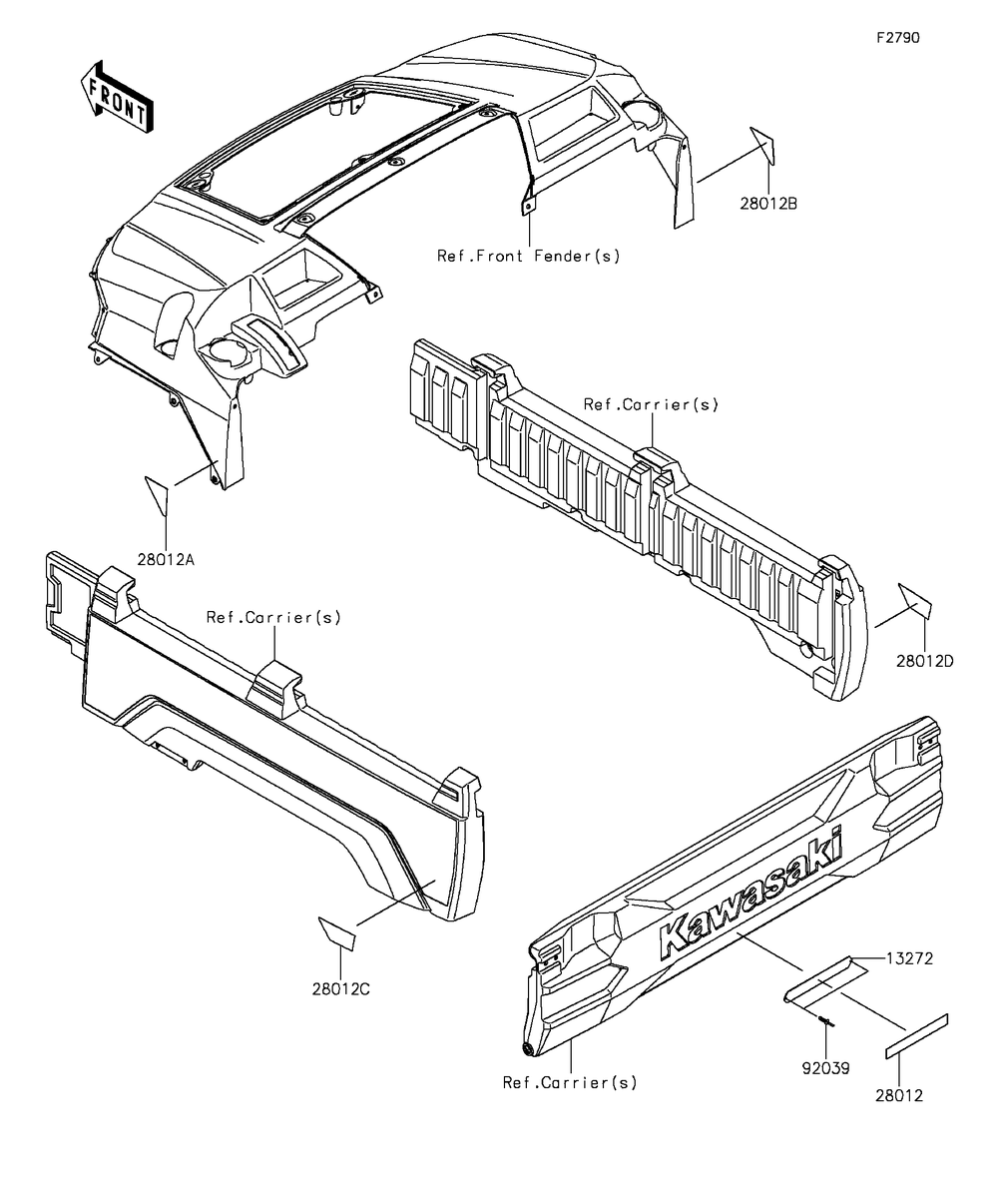 Reflectors Diagram and Parts List for KAF1000EGF 2016 Kawasaki Lawn Tractor Accessories