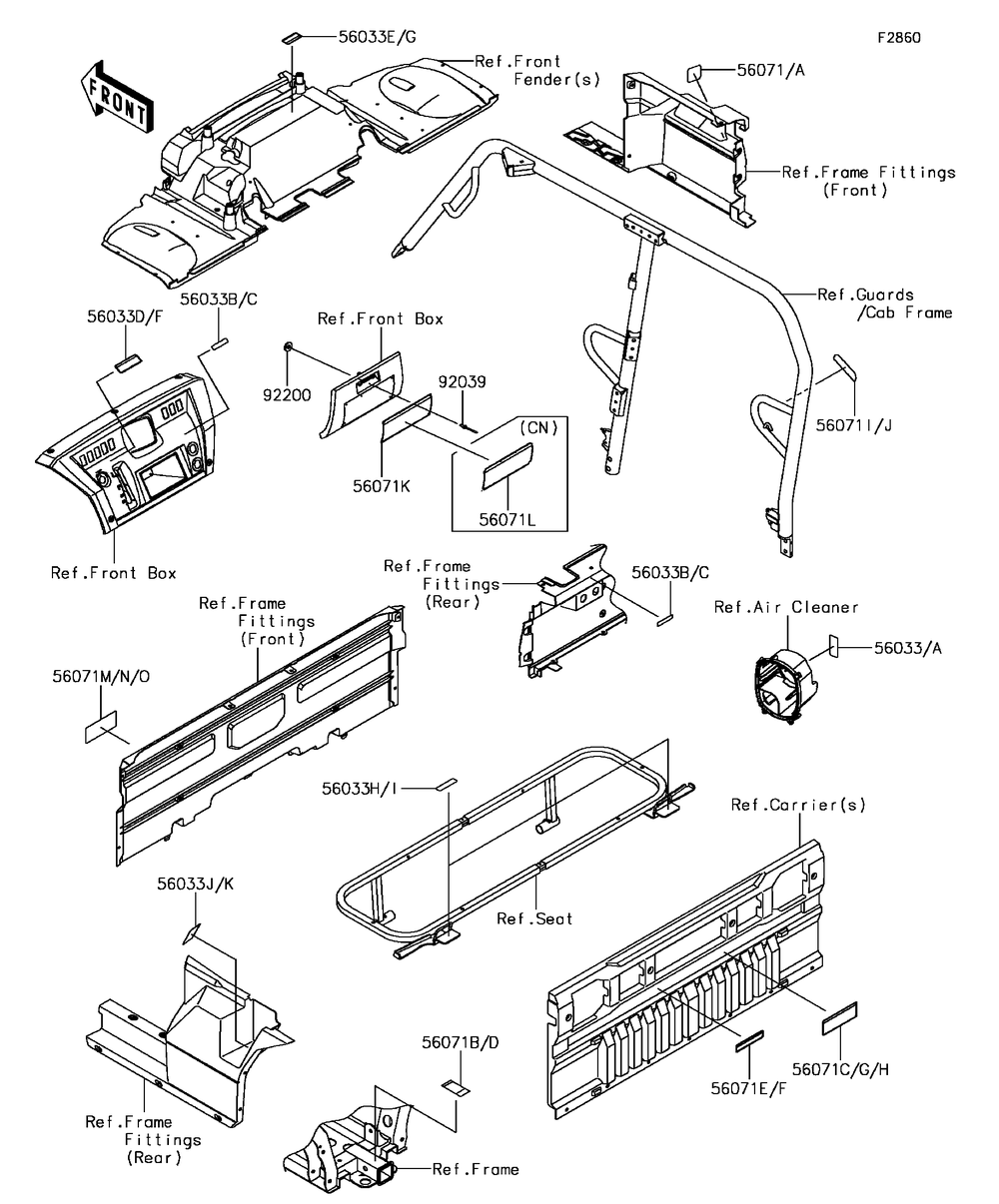 Labels Diagram and Parts List for KAF820CHF 2017 Kawasaki Lawn Tractor Accessories