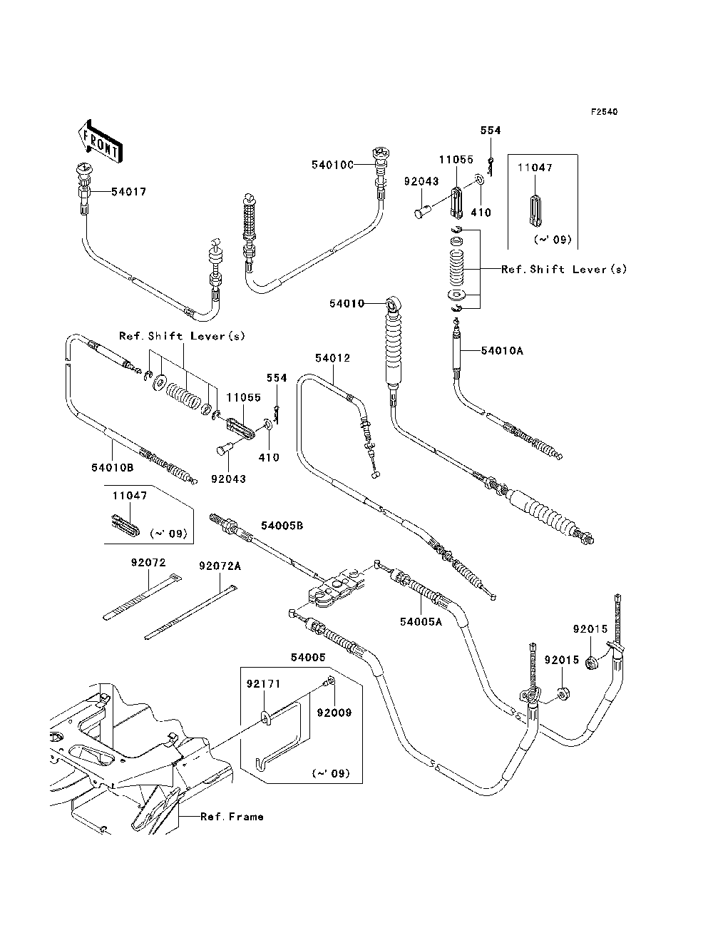 Cables Diagram and Parts List for KAF400A7F 2007 & Prior Kawasaki Lawn Tractor Accessories