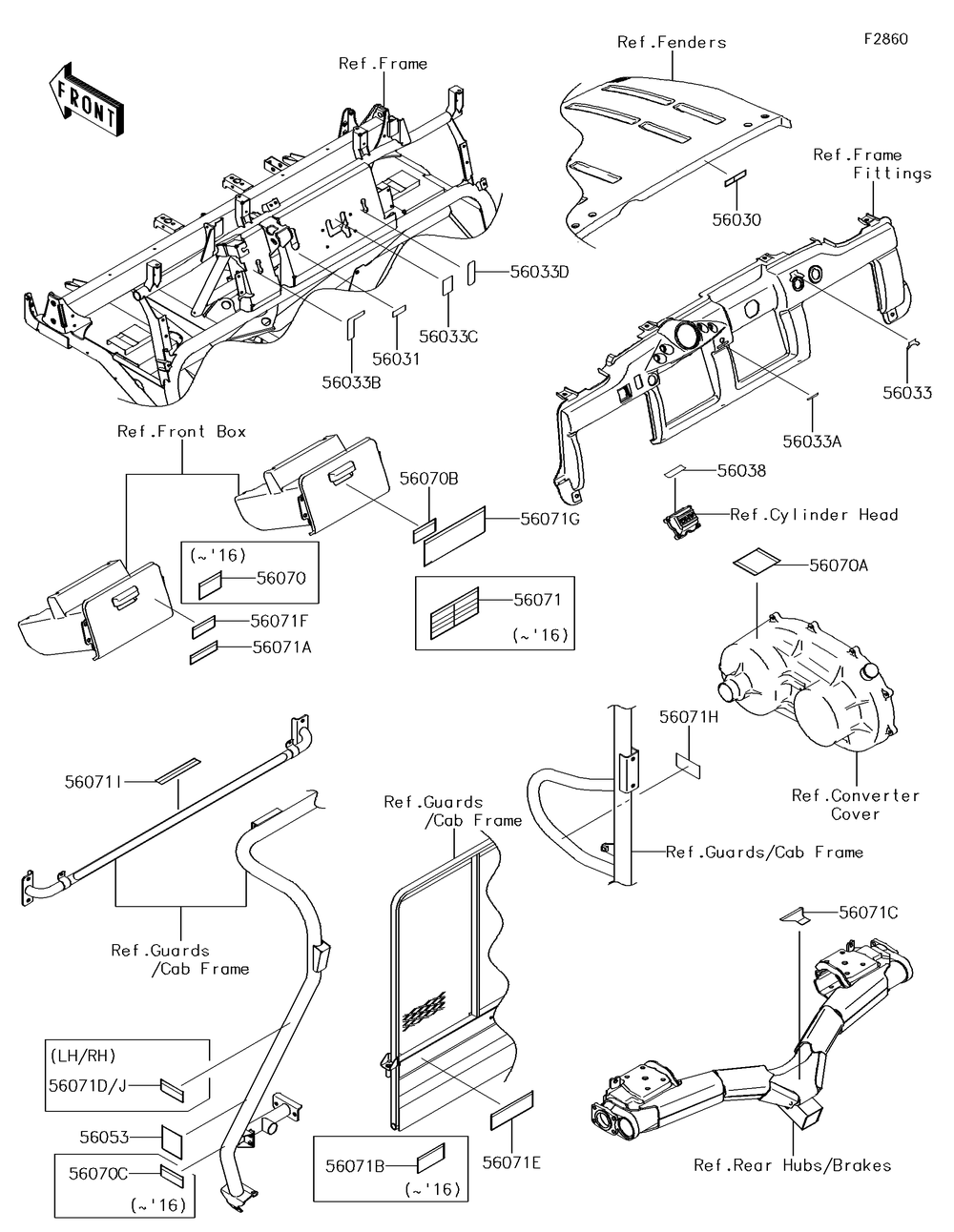 Labels Diagram and Parts List for KAF620SGF 2016 Kawasaki Lawn Tractor Accessories