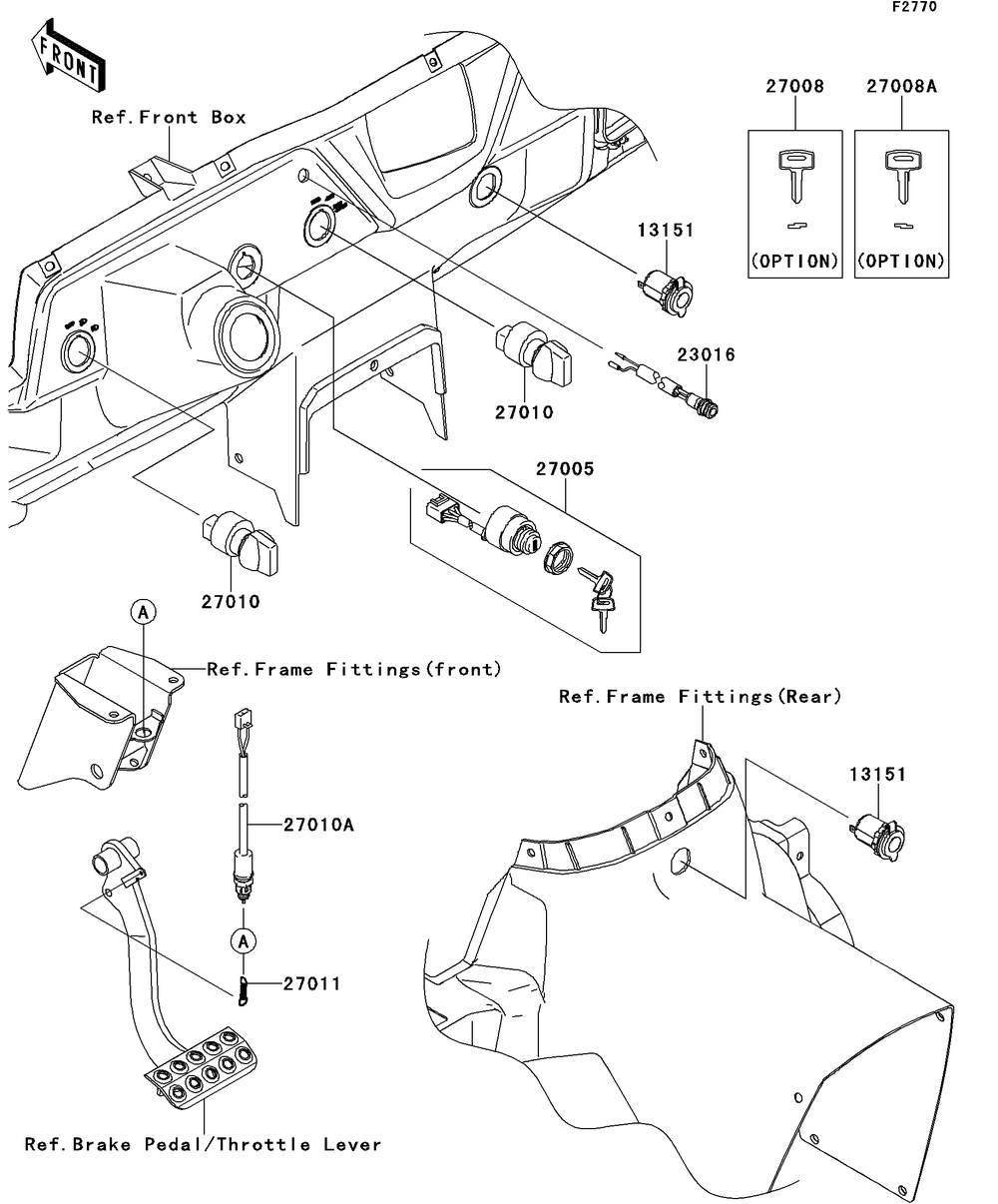 Ignition Switch Diagram and Parts List for KRT750DCF 2012 Kawasaki Lawn Tractor Accessories