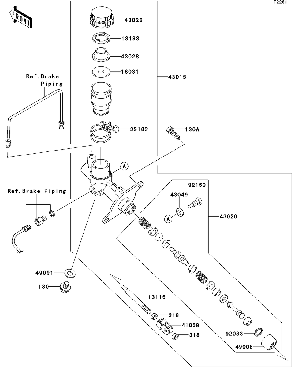 Master Cylinder Diagram and Parts List for KRT750ACF 2012 Kawasaki Lawn Tractor Accessories
