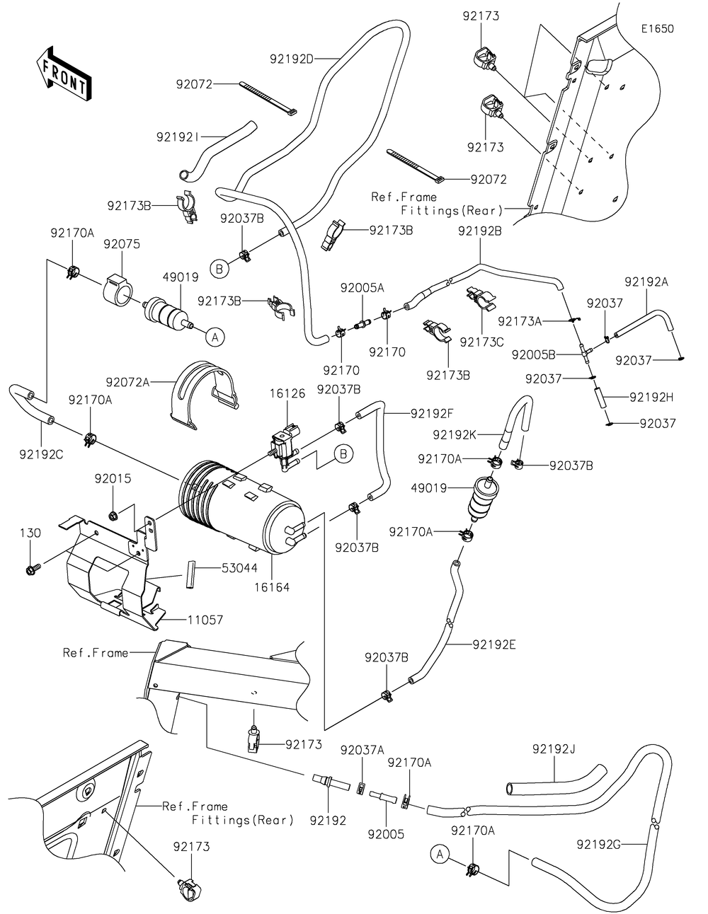Fuel Evaporative System Diagram and Parts List for KRF1000ALF 2020 Kawasaki Lawn Tractor Accessories