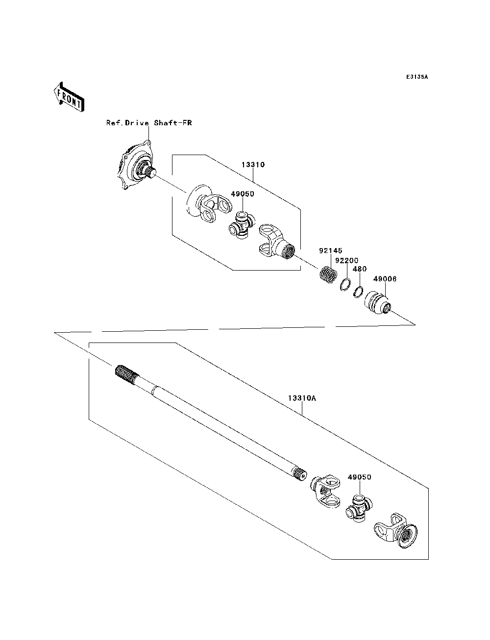 Drive Shaft 2 Diagram and Parts List for KRT800BEF 2014 Kawasaki Lawn Tractor Accessories