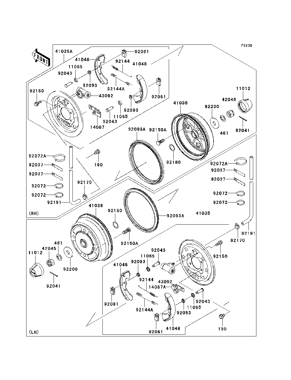 Front Hubs/Brakes Diagram and Parts List for KAF950C7F 2007 & Prior Kawasaki Lawn Tractor Accessories