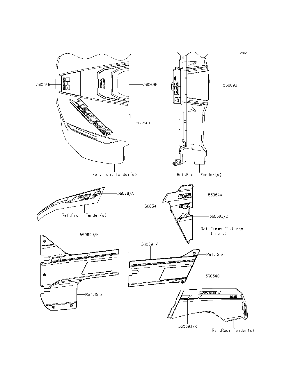 Decals(Orange)(Green) Diagram and Parts List for KRT800CFF 2015 Kawasaki Lawn Tractor Accessories