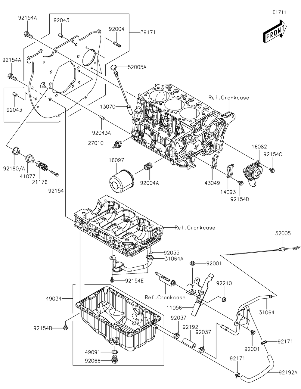 Oil Pan/Oil Filter Diagram and Parts List for KAF1000AMFNN 2021 Kawasaki Lawn Tractor Accessories