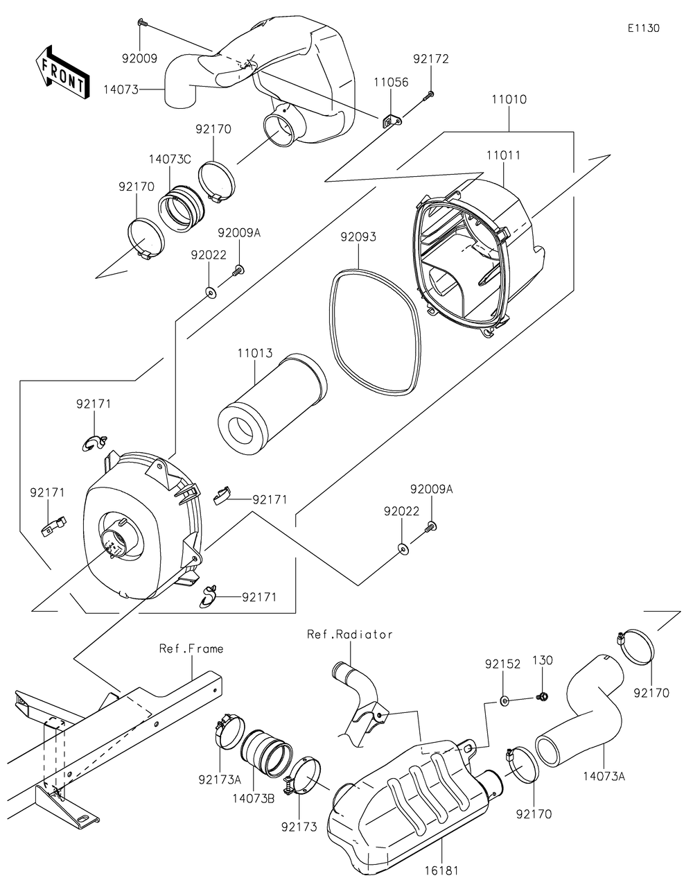 Air Cleaner Diagram and Parts List for KDF1000ANFNN 2022 Kawasaki Lawn Tractor Accessories
