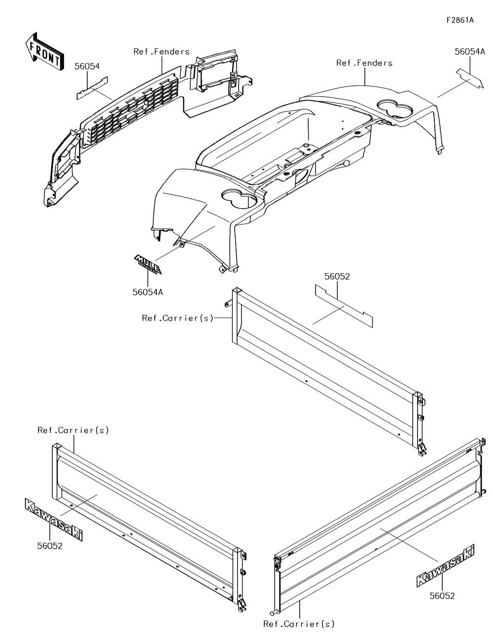 Decals(Pff-Pjf) Diagram and Parts List for KAF620PGF 2016 Kawasaki Lawn Tractor Accessories