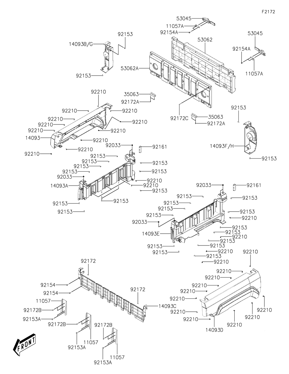 Rear Fender Diagram and Parts List for KAF700AKF 2019 Kawasaki Lawn Tractor Accessories