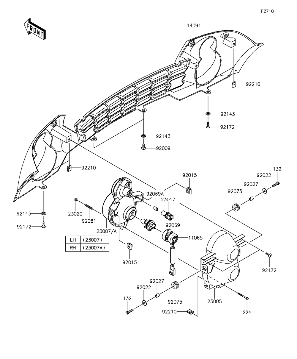 Headlight Diagram and Parts List for KAF400BGF 2016 Kawasaki Lawn Tractor Accessories