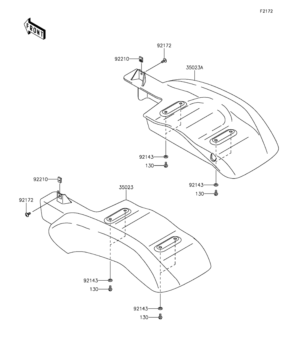 Rear Fender Diagram and Parts List for KAF400AGF 2016 Kawasaki Lawn Tractor Accessories