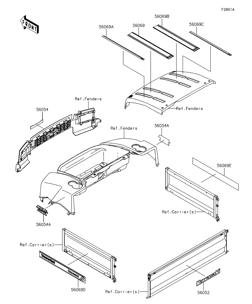 Decals(Refa) Diagram and Parts List for KAF620REFA 2014 Kawasaki Lawn Tractor Accessories
