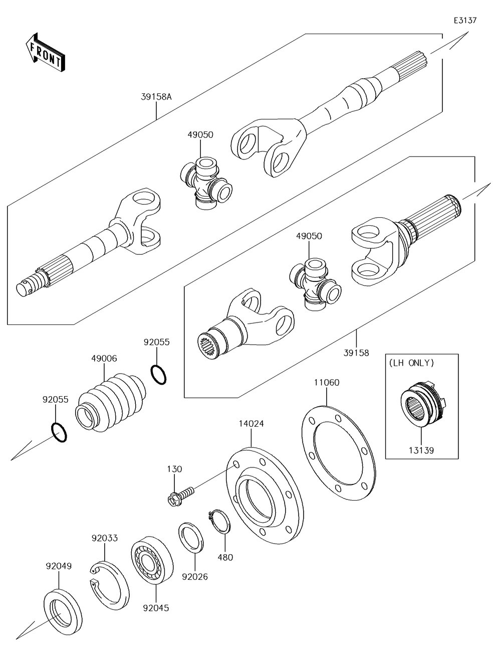 Drive Shaft-Rear Diagram and Parts List for KAF620PGF 2016 Kawasaki Lawn Tractor Accessories