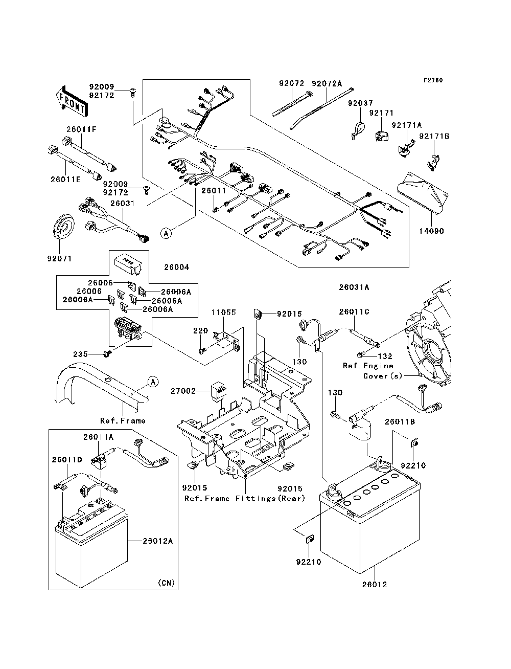 Chassis Electrical Equipment Diagram and Parts List for KRF750RCS 2012 Kawasaki Lawn Tractor Accessories
