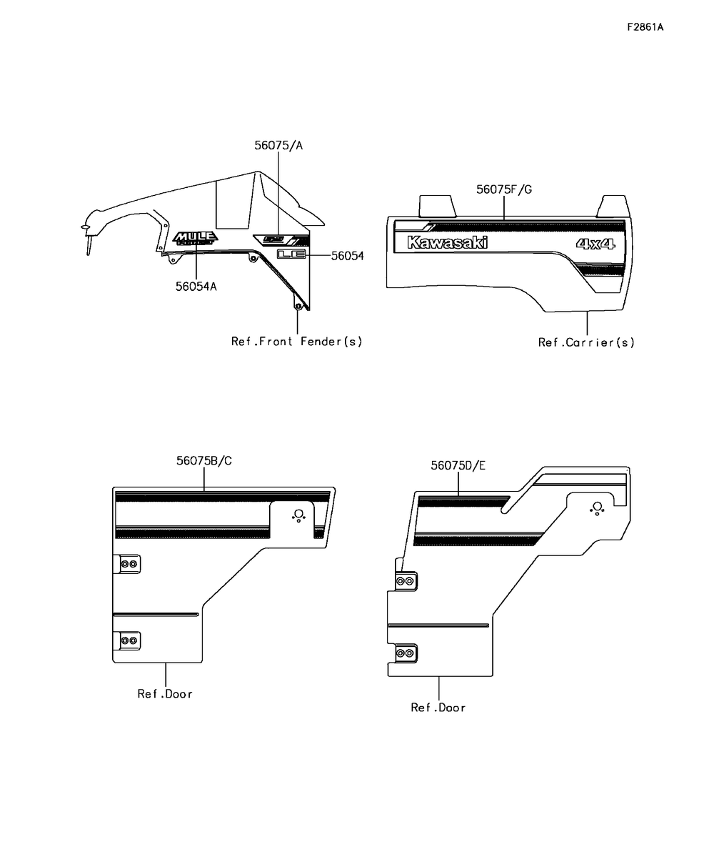 Decals 1 Diagram and Parts List for KAF820CHF 2017 Kawasaki Lawn Tractor Accessories