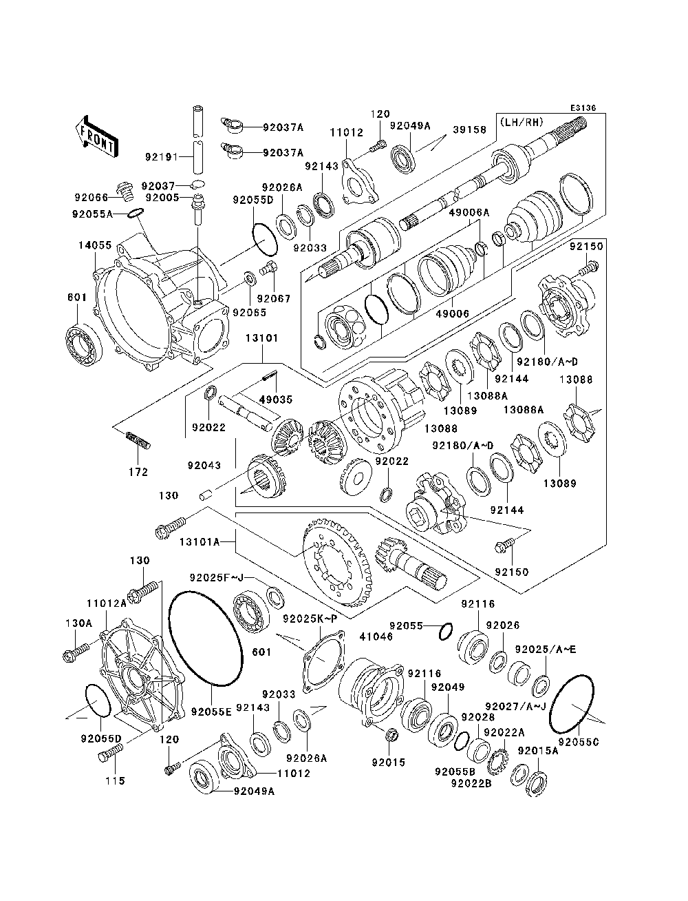 Drive Shaft-Front Diagram and Parts List for KAF620H7F 2007 & Prior Kawasaki Lawn Tractor Accessories