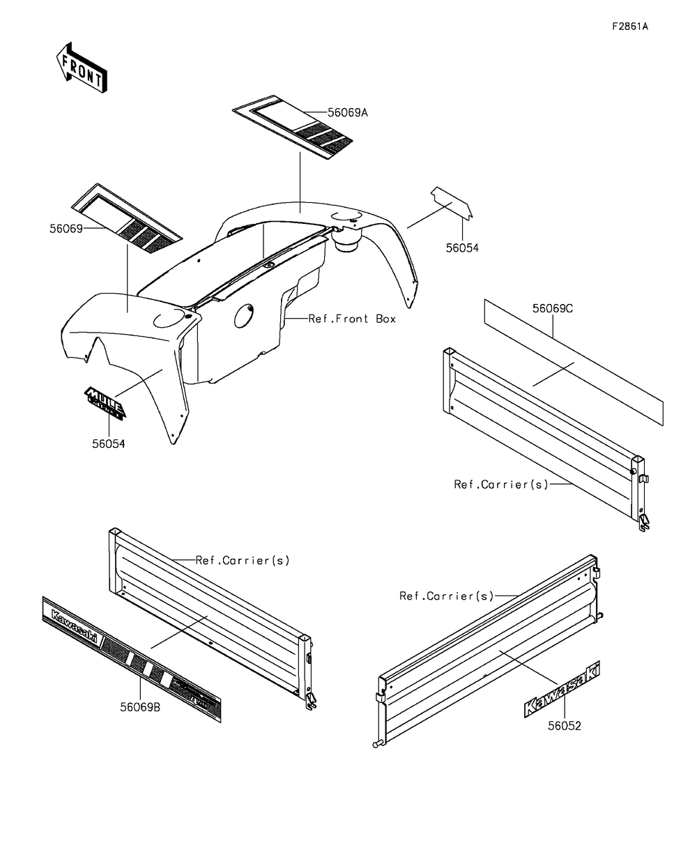 Decals(White)(Fff) Diagram and Parts List for KAF400FFF 2015 Kawasaki Lawn Tractor Accessories