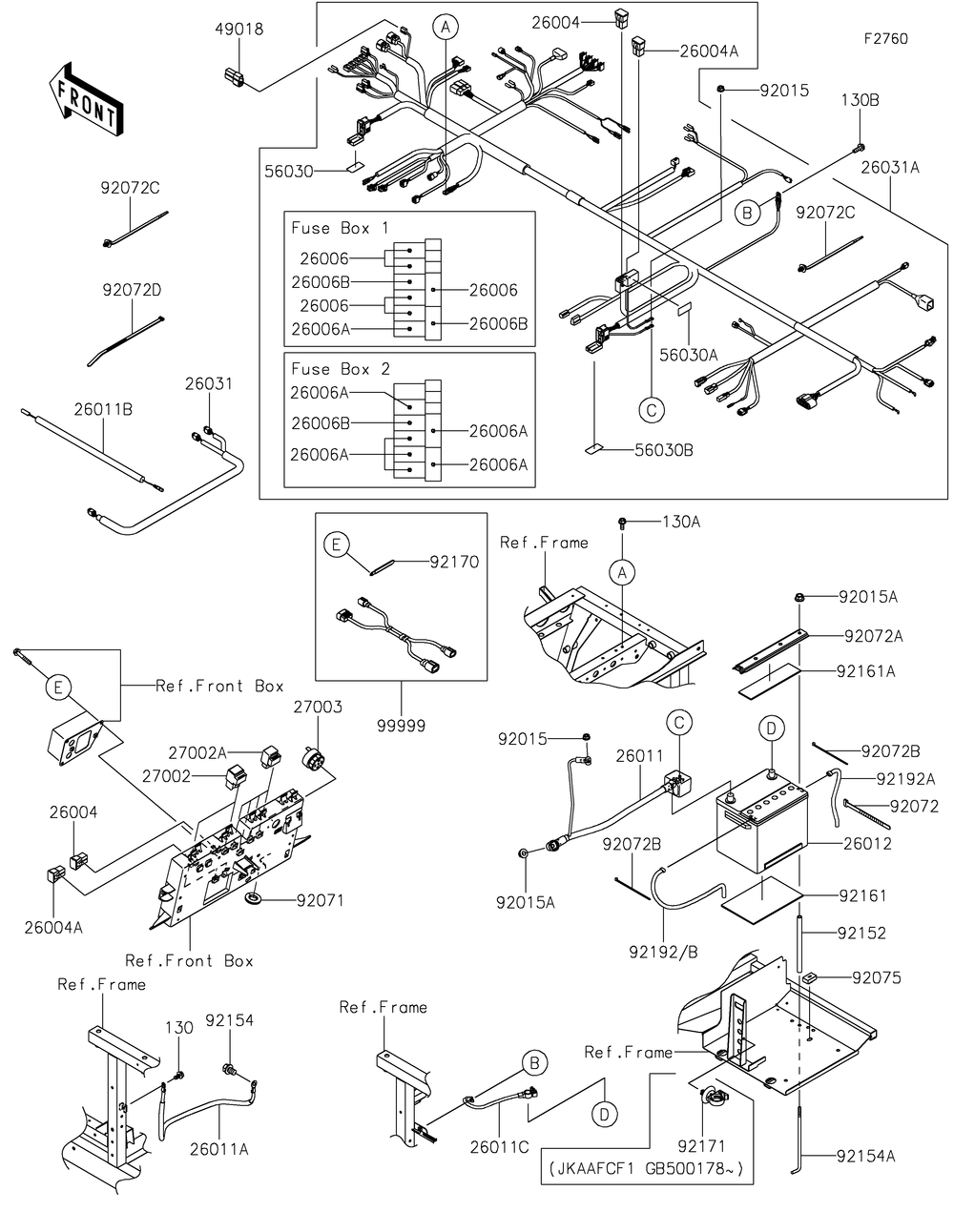 Chassis Electrical Equipment Diagram and Parts List for KAF1000FGF 2016 Kawasaki Lawn Tractor Accessories