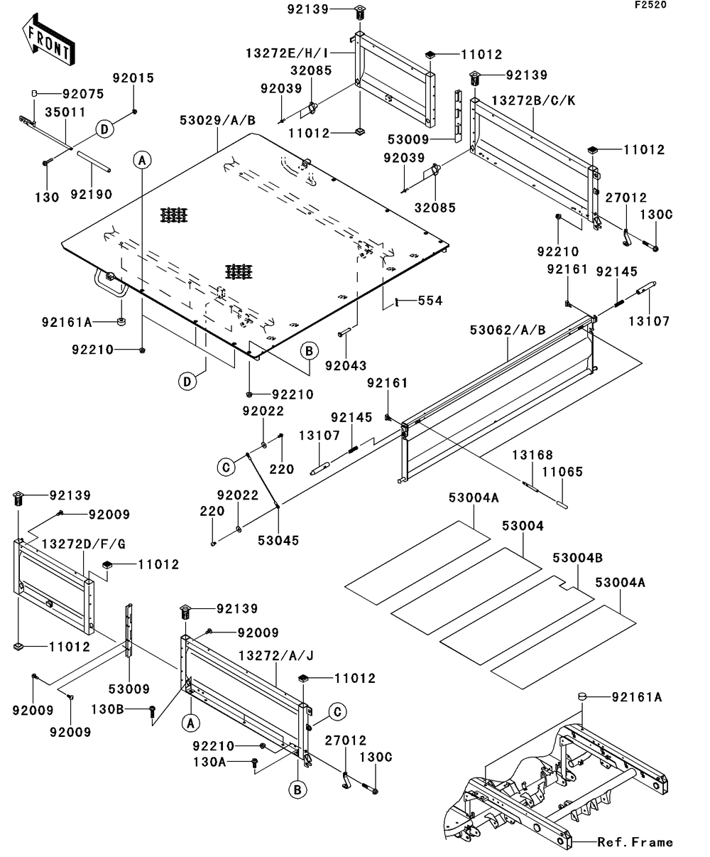 Carrier Diagram and Parts List for KAF620SDF 2013 Kawasaki Lawn Tractor Accessories