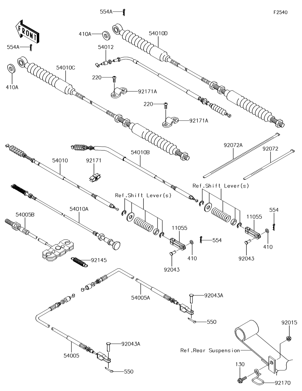 Cables Diagram and Parts List for KAF620TJF 2018 Kawasaki Lawn Tractor Accessories