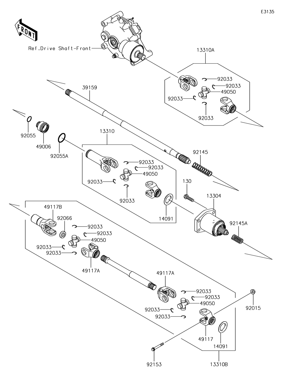 Drive Shaft-Propeller Diagram and Parts List for KAF400KJF 2018 Kawasaki Lawn Tractor Accessories