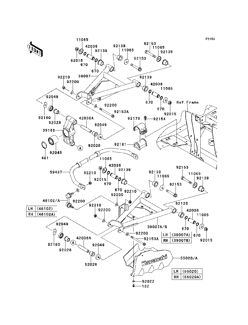 Rear Suspension Diagram and Parts List for KRF750NCS 2012 Kawasaki Lawn Tractor Accessories