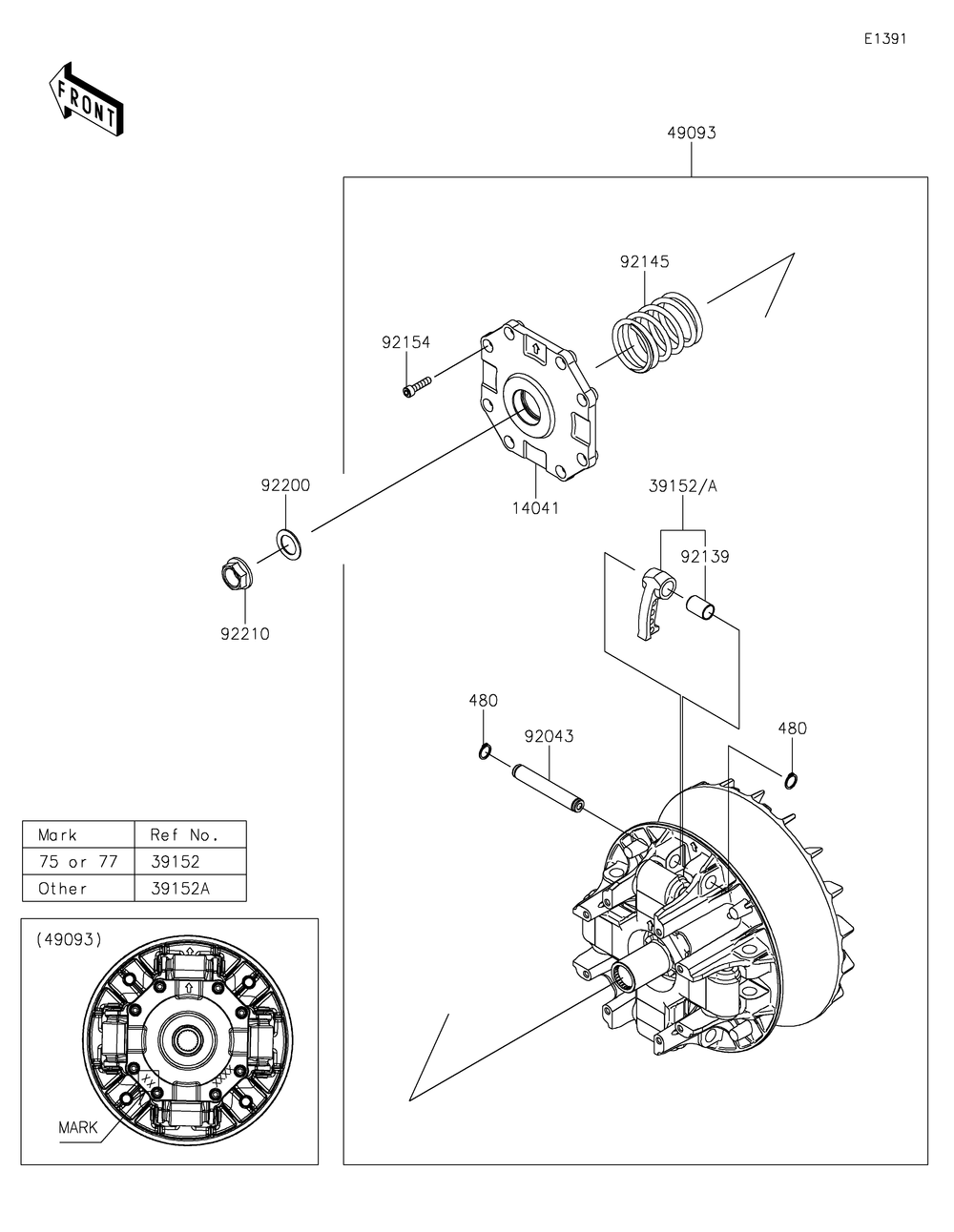Drive Converter Diagram and Parts List for KRF1000ALF 2020 Kawasaki Lawn Tractor Accessories