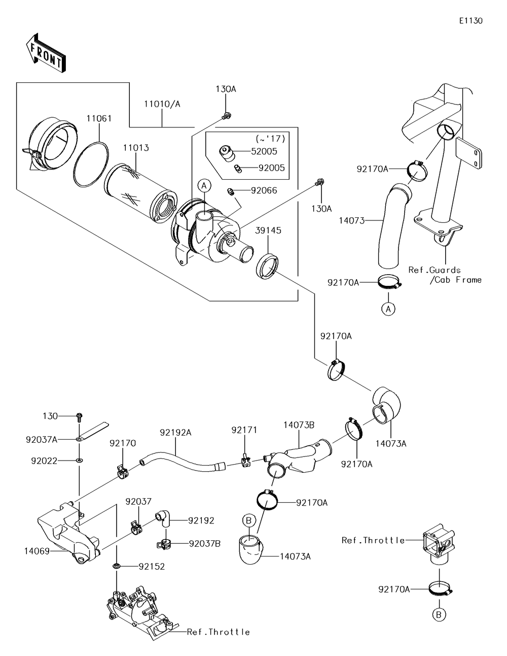 Air Cleaner Diagram and Parts List for KAF620TJF 2018 Kawasaki Lawn Tractor Accessories