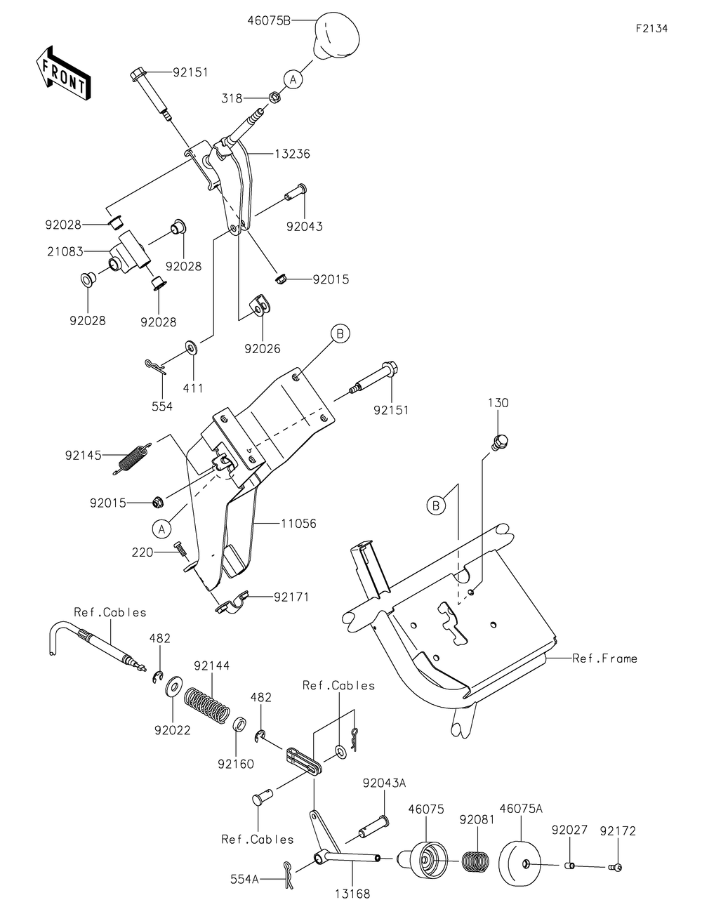 Shift Lever Diagram and Parts List for KAF400JNFNN 2022 Kawasaki Lawn Tractor Accessories