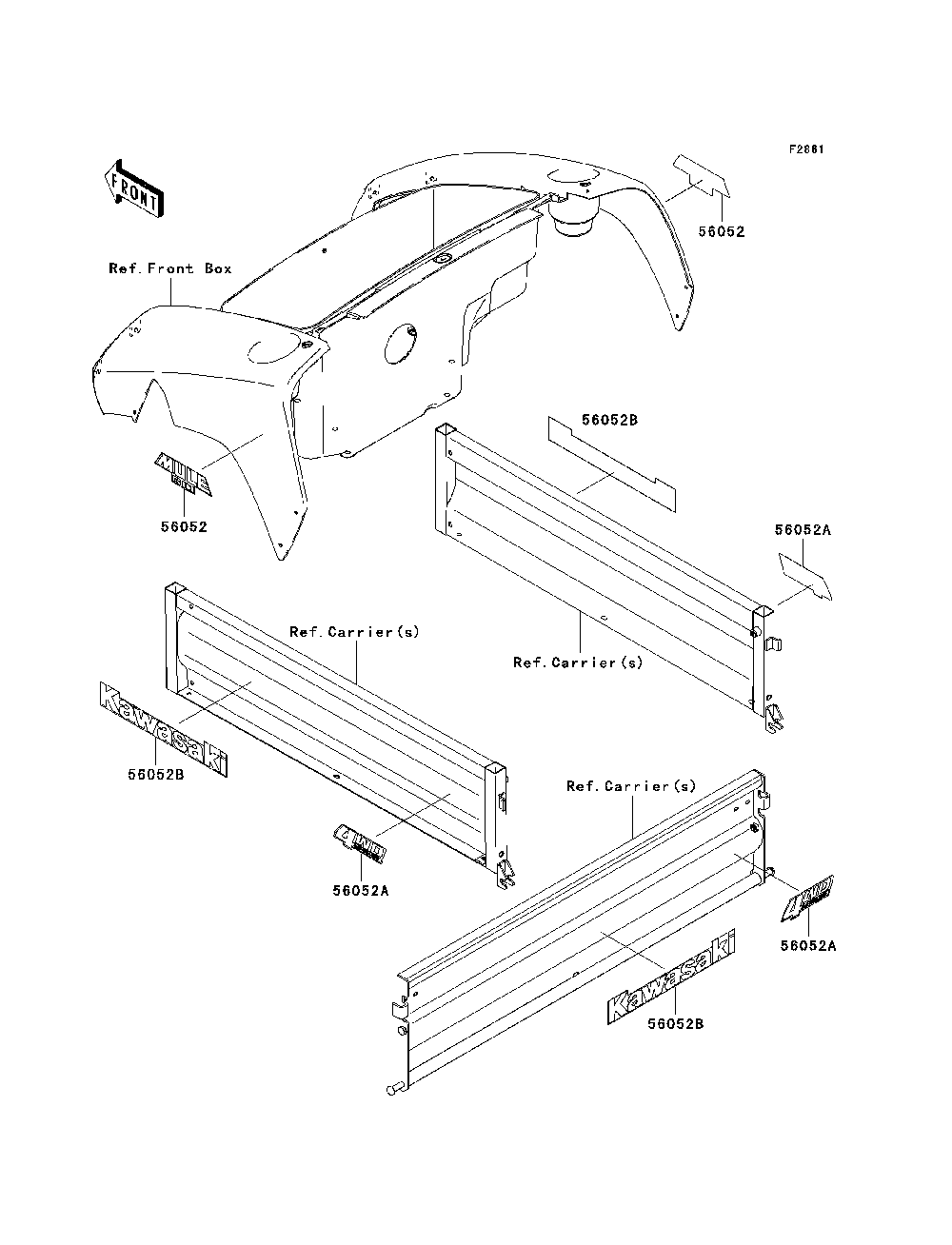 Decals Diagram and Parts List for KAF400A7F 2007 & Prior Kawasaki Lawn Tractor Accessories