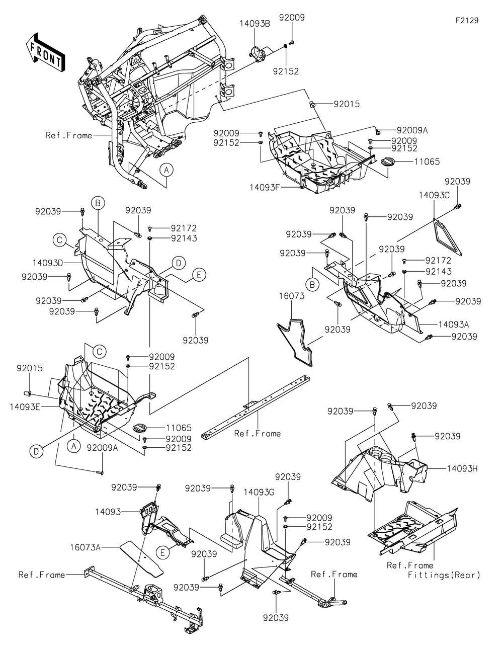 Frame Fittings 1 Diagram and Parts List for KRT1000BPFNL 2023 Kawasaki Lawn Tractor Accessories
