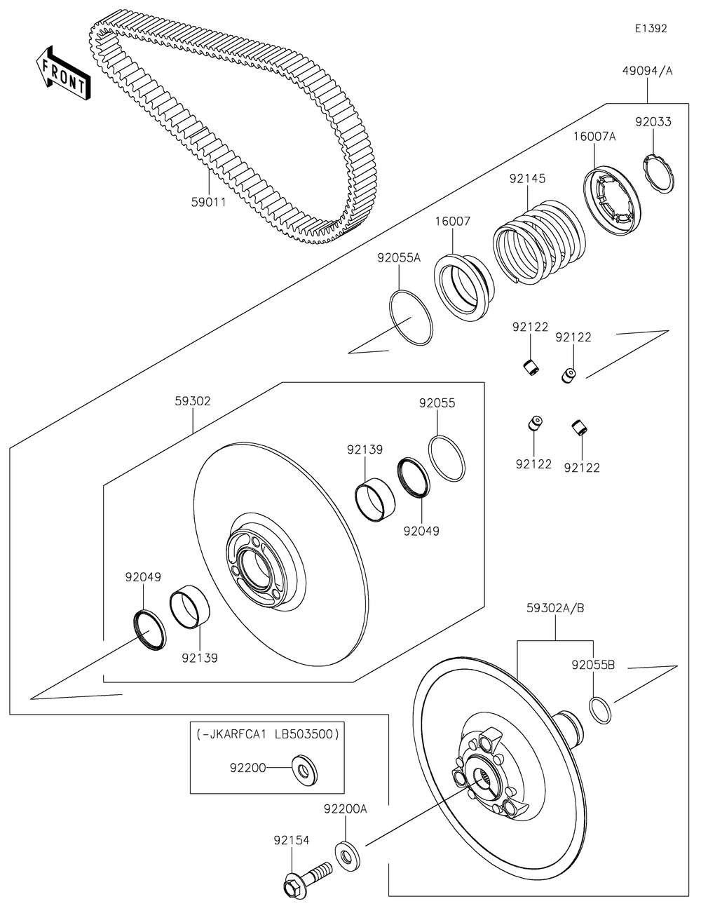 Driven Converter/Drive Belt Diagram and Parts List for KRF1000ALF 2020 Kawasaki Lawn Tractor Accessories