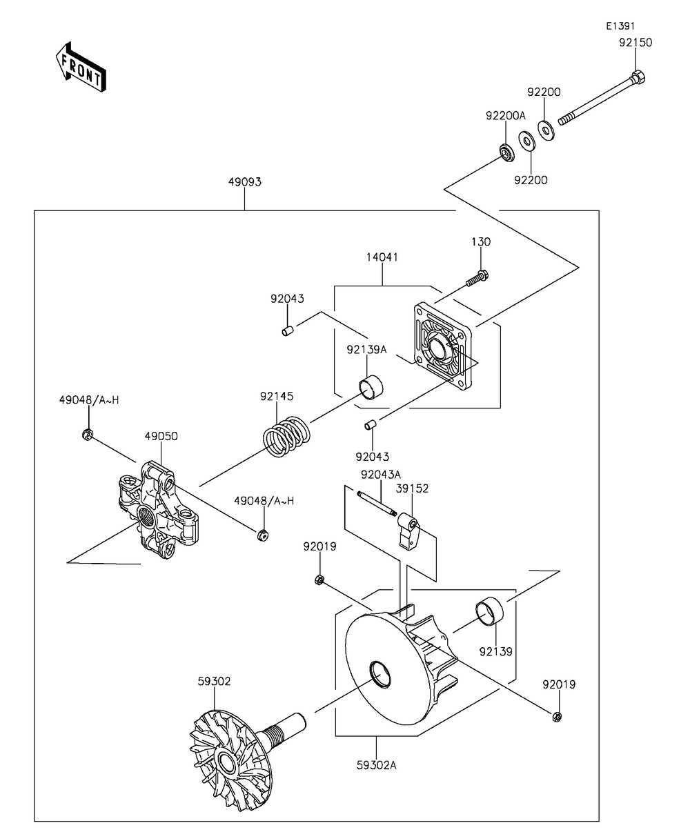 Drive Converter Diagram and Parts List for KAF400DFF 2015 Kawasaki Lawn Tractor Accessories