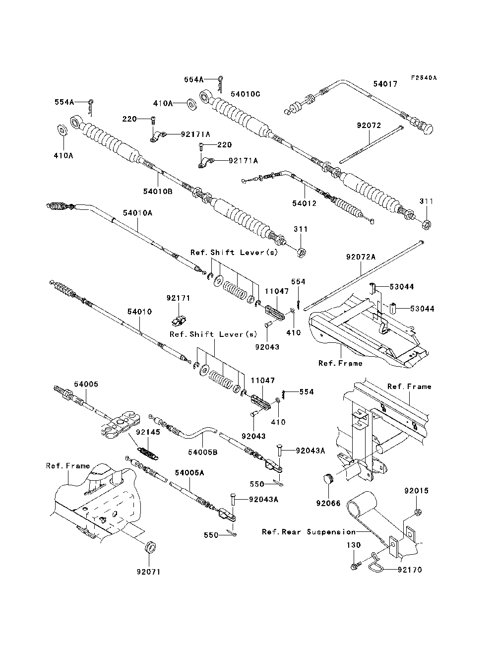 Cables Diagram and Parts List for KAF620K7F 2007 & Prior Kawasaki Lawn Tractor Accessories