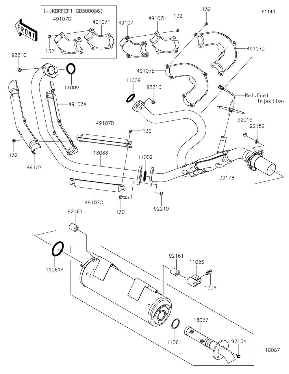 Muffler Diagram and Parts List for KRF800FLF 2020 Kawasaki Lawn Tractor Accessories
