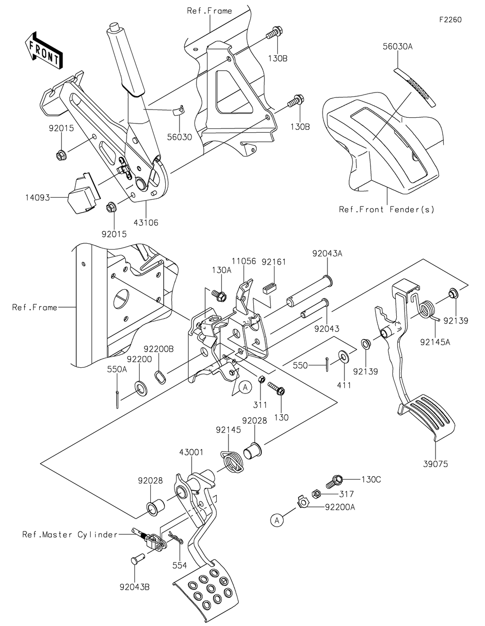 Brake Pedal/Throttle Lever Diagram and Parts List for KAF1000BHF 2017 Kawasaki Lawn Tractor Accessories