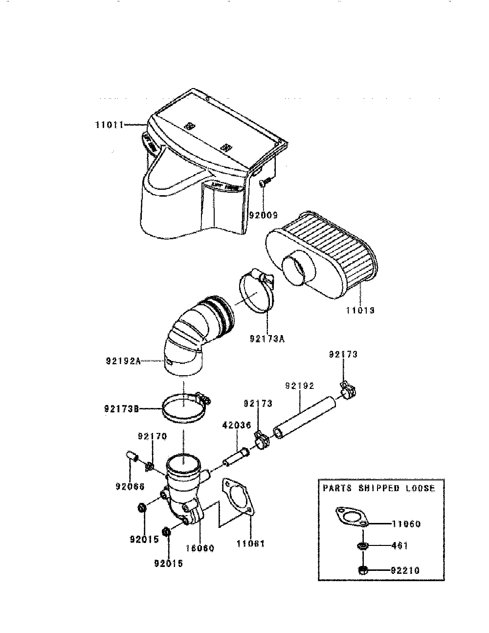 Air-filter/muffler Diagram and Parts List for FR730V-DS04  Kawasaki Engine