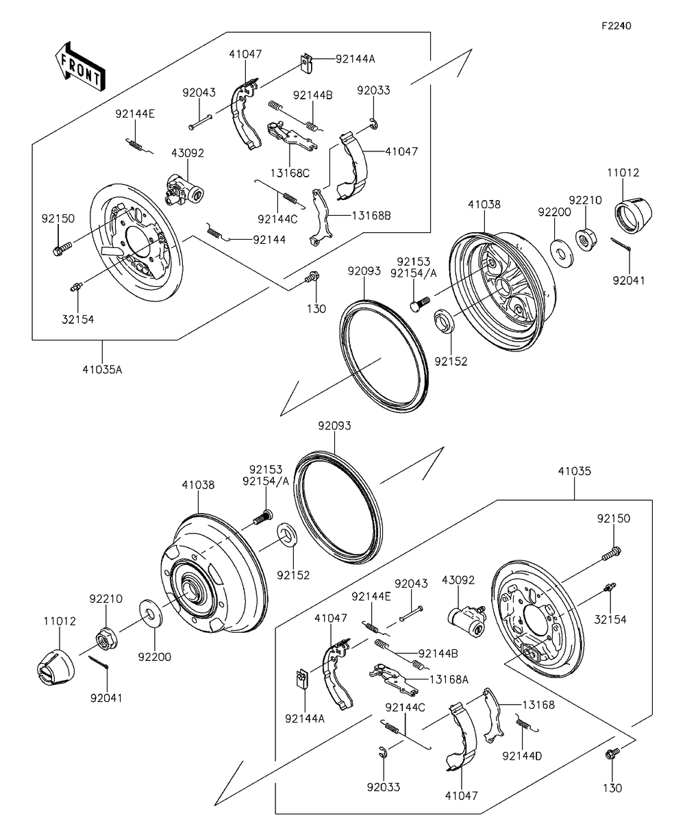 Rear Hubs/Brakes Diagram and Parts List for KAF400EDF 2013 Kawasaki Lawn Tractor Accessories