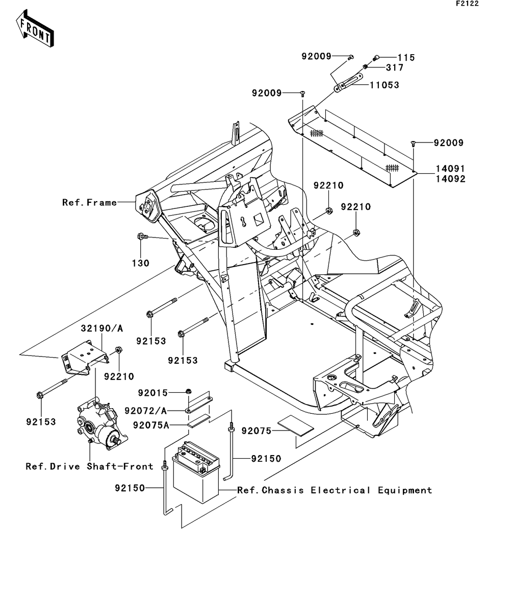 Engine Mount Diagram and Parts List for KAF400AFF 2015 Kawasaki Lawn Tractor Accessories