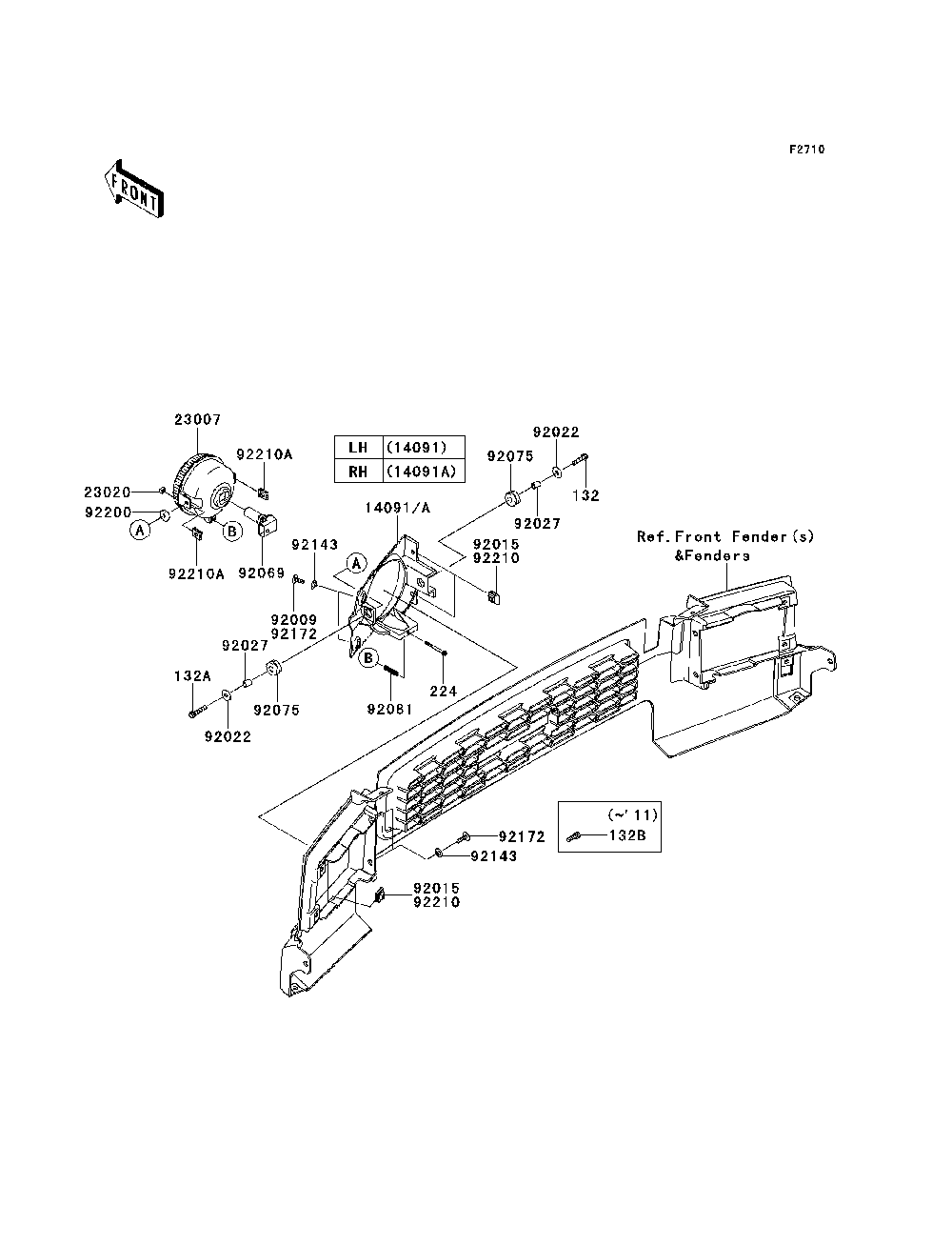 Headlight Diagram and Parts List for KAF620MDF 2013 Kawasaki Lawn Tractor Accessories