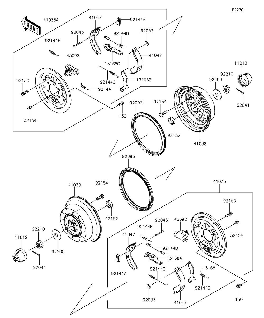 Front Hubs/Brakes Diagram and Parts List for KAF400AGF 2016 Kawasaki Lawn Tractor Accessories