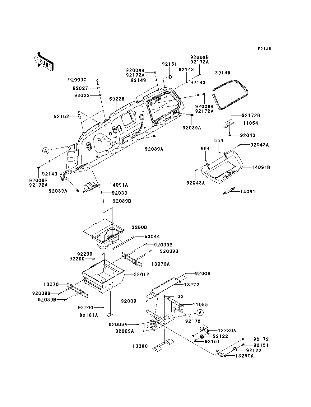 Front Box Diagram and Parts List for KRF750VBF 2011 Kawasaki Lawn Tractor Accessories