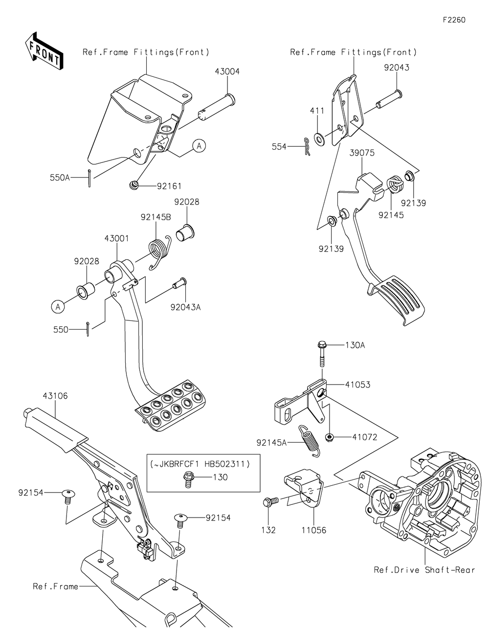 Brake Pedal/Throttle Lever Diagram and Parts List for KRF800FLF 2020 Kawasaki Lawn Tractor Accessories