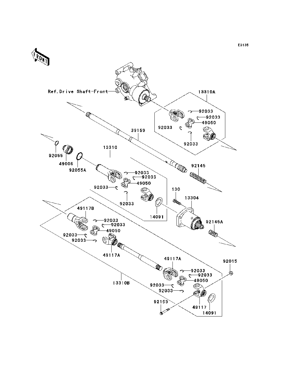 Drive Shaft-Propeller Diagram and Parts List for KAF400C7F 2007 & Prior Kawasaki Lawn Tractor Accessories
