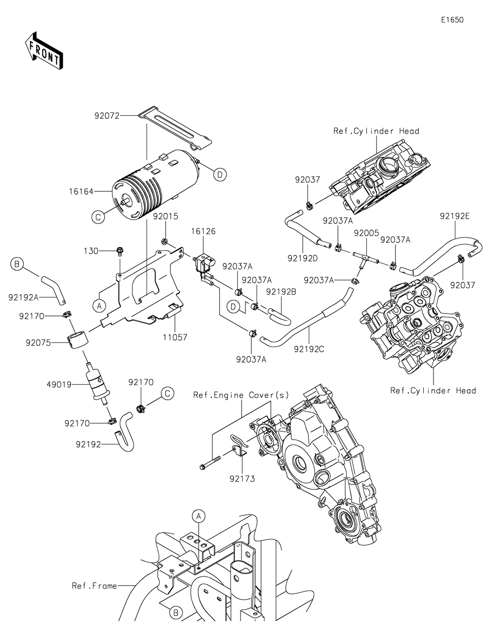 Fuel Evaporative System Diagram and Parts List for KRF800GKF 2019 Kawasaki Lawn Tractor Accessories