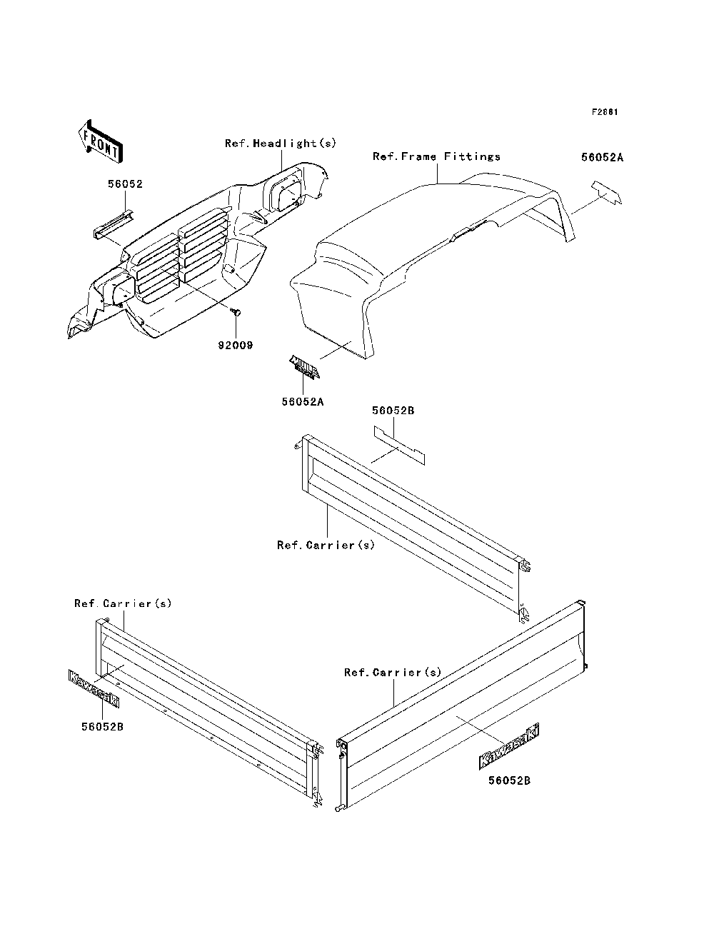 Decals Diagram and Parts List for KAF620G7F 2007 & Prior Kawasaki Lawn Tractor Accessories
