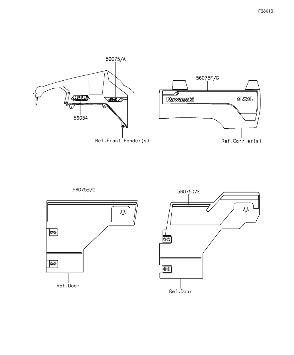 Decals(Black)(Bgf) Diagram and Parts List for KAF820BGF 2016 Kawasaki Lawn Tractor Accessories